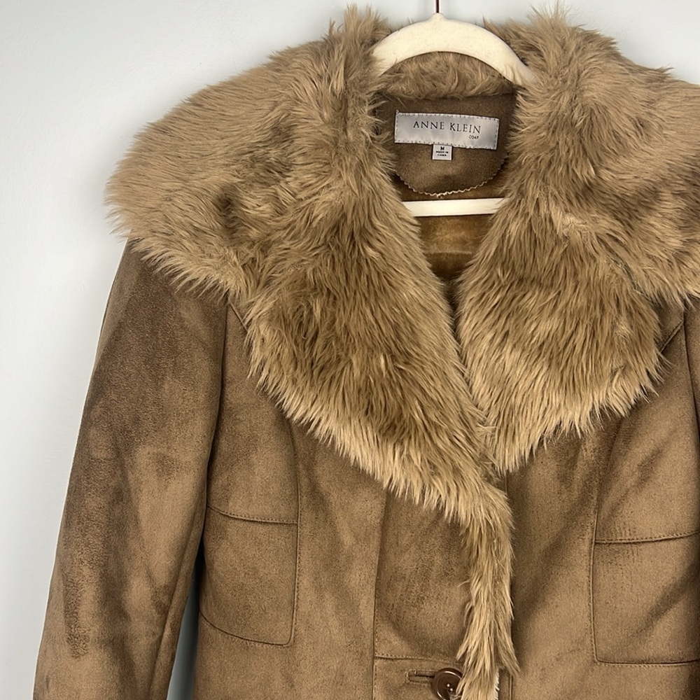Anne Klein vintage faux fur lined faux suede penny lane style coat size medium - Picture 3 of 12